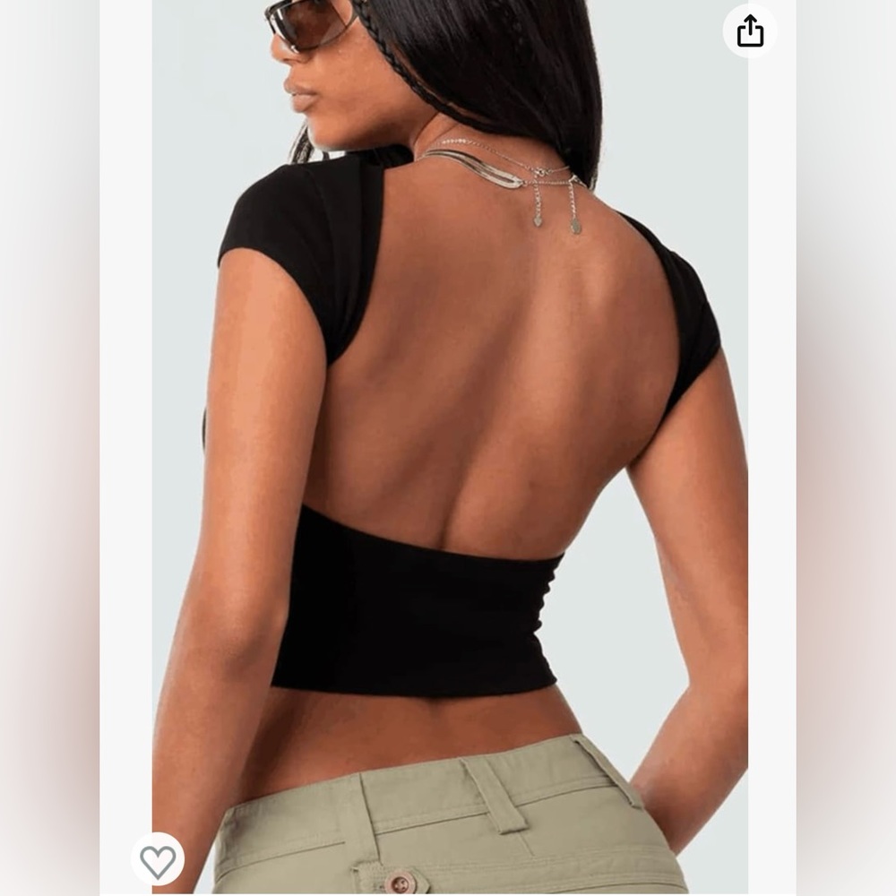 Anotherchill Backless Y2K Solid Casual Short Sleeve Crop Top